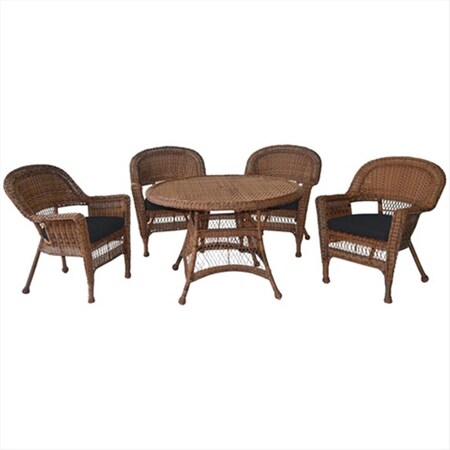 Jeco 5 Piece Honey Wicker Dining Set - Black Cushions W00205D-C-G-FS017